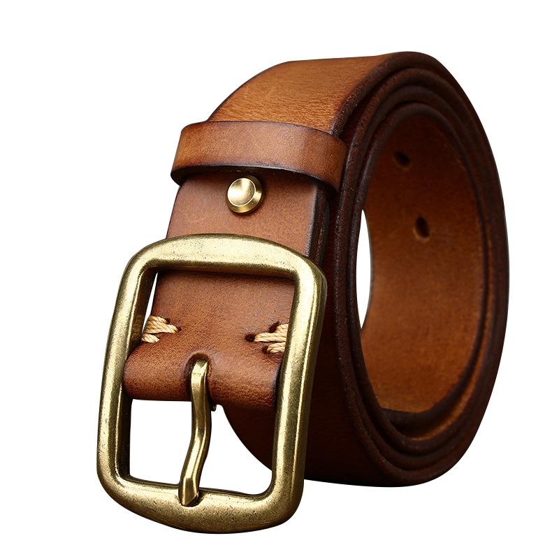 Ремень ручной работы из натуральной кожи в стиле ретро, итальянский, первый слой, медная пряжка, универсальный