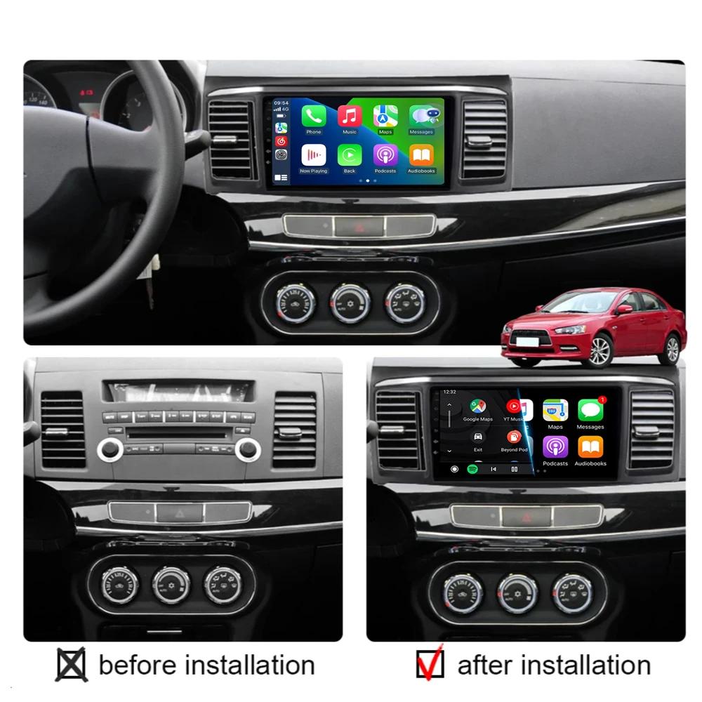 9-дюймовый Android 14 для MITSUBISHI LANCER 10 X 2008 2009 2010 2011 - 2016 автомобильный радиоприемник стерео аудио GPS-плеер Carplay автоматический экран