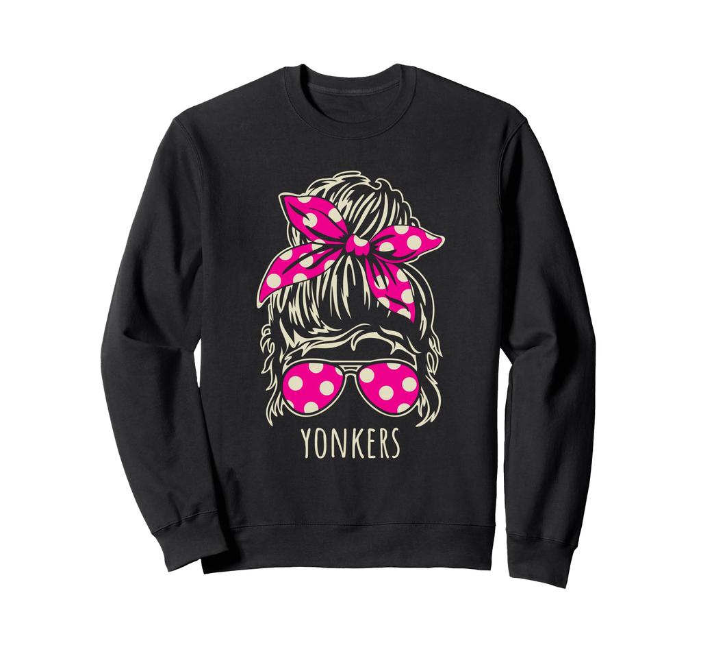 City of Yonkers Messy Hair Bun Ribbon Sunglasses Design Sweatshirt
