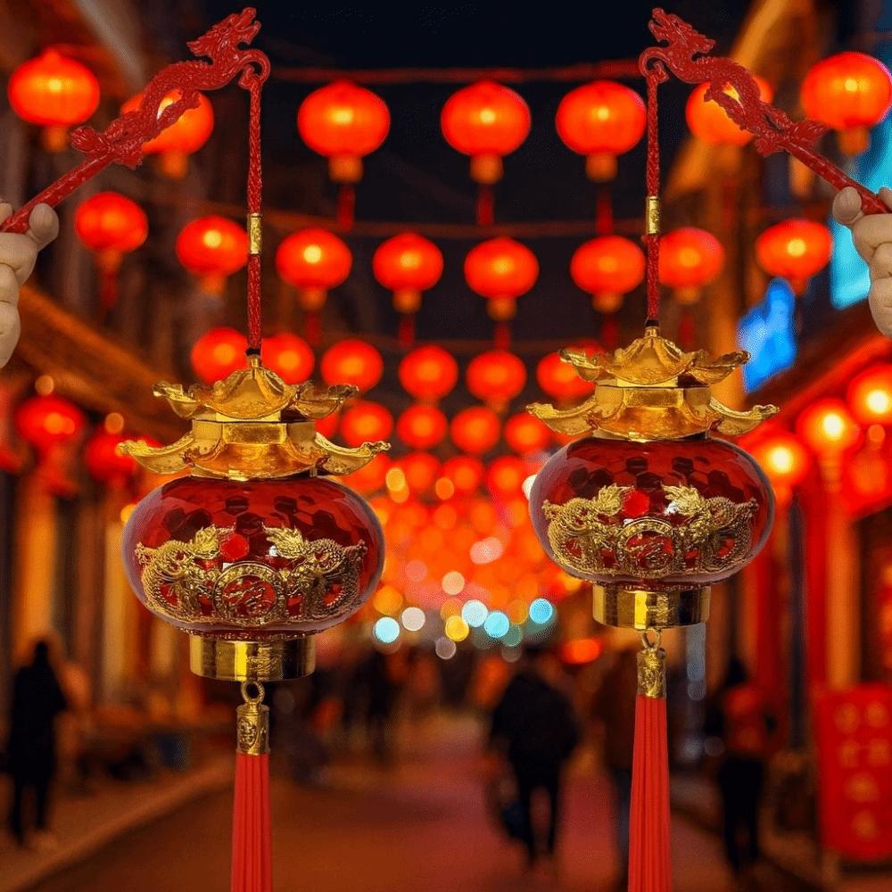 Фольгирование Рельеф Фонари Весеннего Фестиваля Светящиеся Ручной Работы Фонарь-Пагода с Кисточкой Китайский Стиль Подвесные Красные Фонари