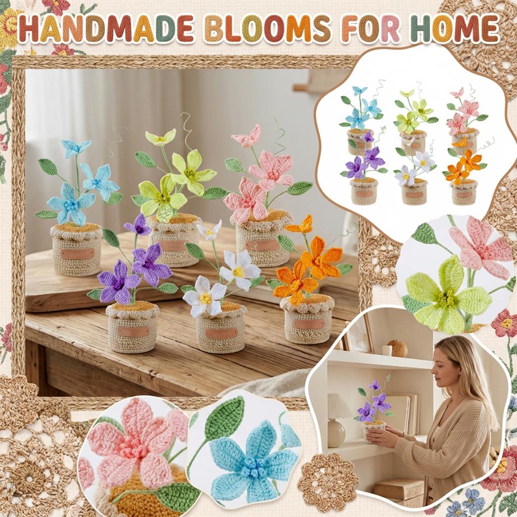 Ручная вязаная крючком клематис в горшке – Изысканный вязаный искусственный цветок для домашнего декора и продуманный подарок