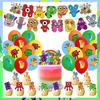 Cartoon Colorful Squares Theme Birthday Party Decorations Rainbow Characters Party Supplie Plates Tablecloth Banners Baby Shower