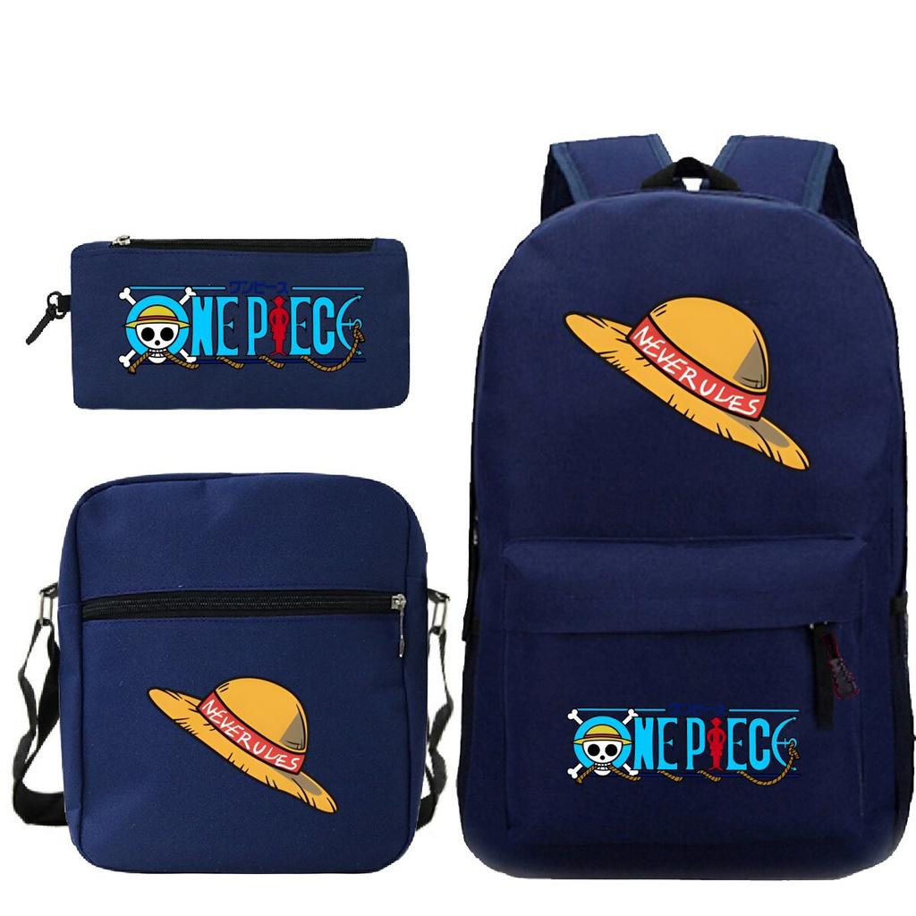 New Animation One Piece Printed Backpack for Primary and Secondary School Students Large Capacity School Bag Combination Three-piece Set