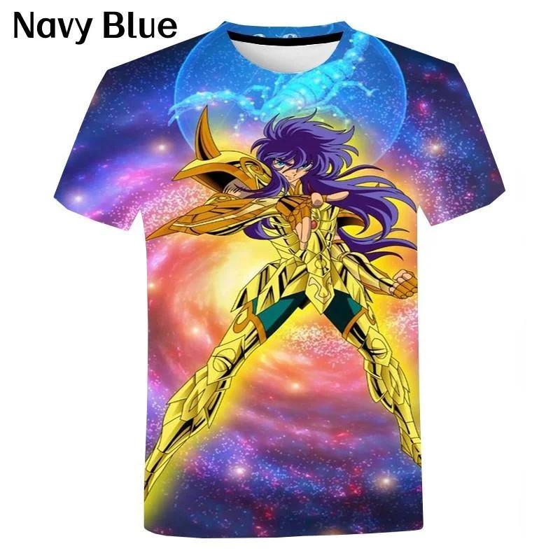 Мужская Женская Уличная Футболка Рыцари Зодиака Saint Seiya 3D Футболки С Круглым Вырезом Дизайнерская Футболка с Короткой Рукавой