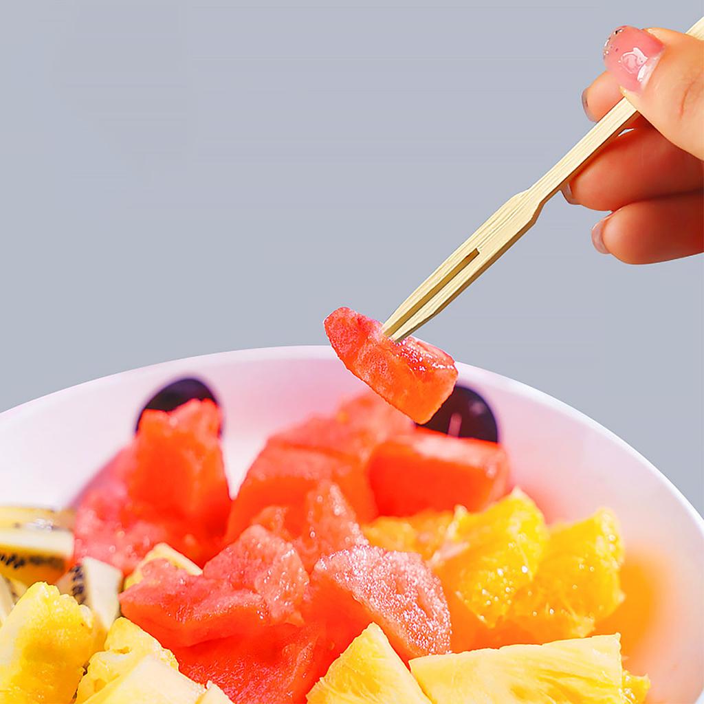 80pcs - Disposable Bamboo Fruit Fork for Cake and Dessert