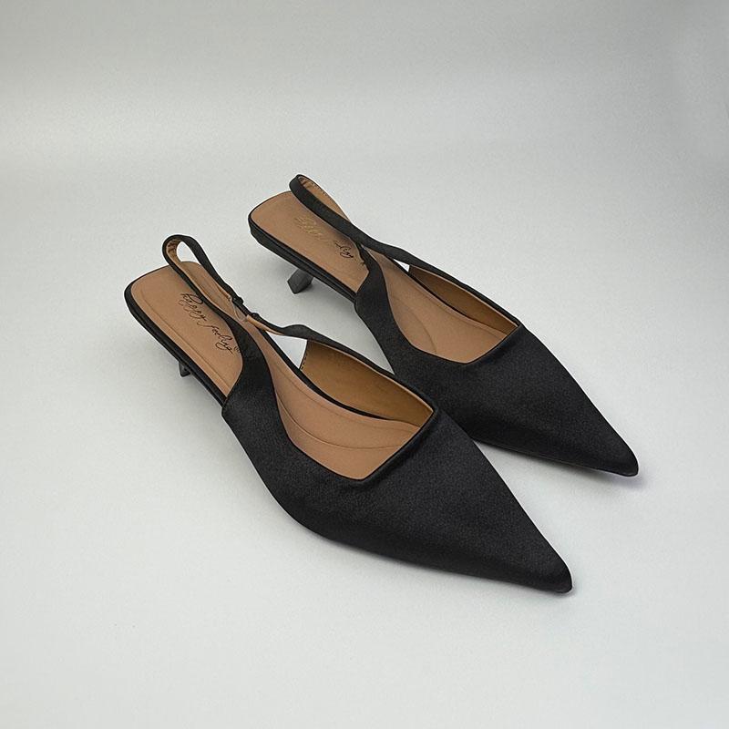 Мода Мода Шелковые Женские Туфли-Босоножки на Среднем Каблуке Женская Обувь с Острым Носком Повседневная Женская Обувь Сандалии на Каблуке 3,5 см Обувь Слипоны Туфли-Лодочки