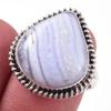 Natural Blue Lace Agate Gemstone 925 Solid Sterling Silver Jewelry Ring S.7 J9t84