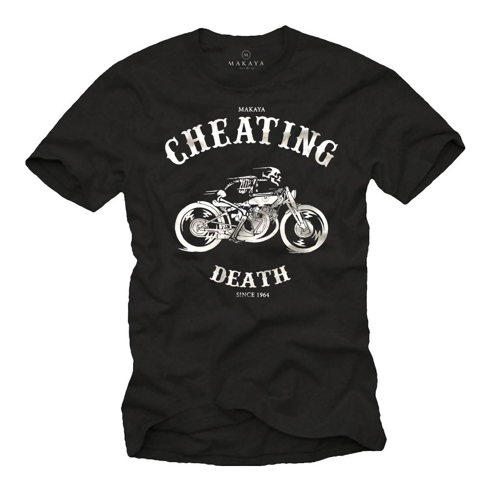 Motorcycle Biker T-Shirt with Cheating Death Since 1964 Motif - Cafe Racer-