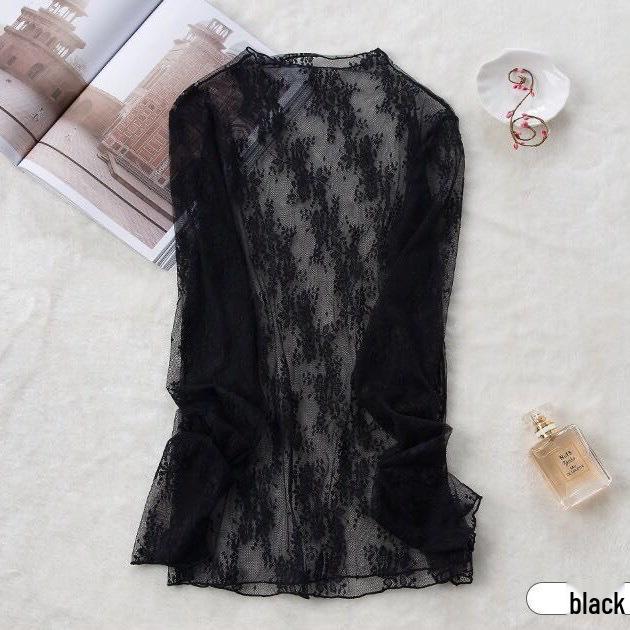 Блузка из кружевной сетки Four Seasons с полувысоким воротником и длинными рукавами, просвечивающая, в корейском стиле