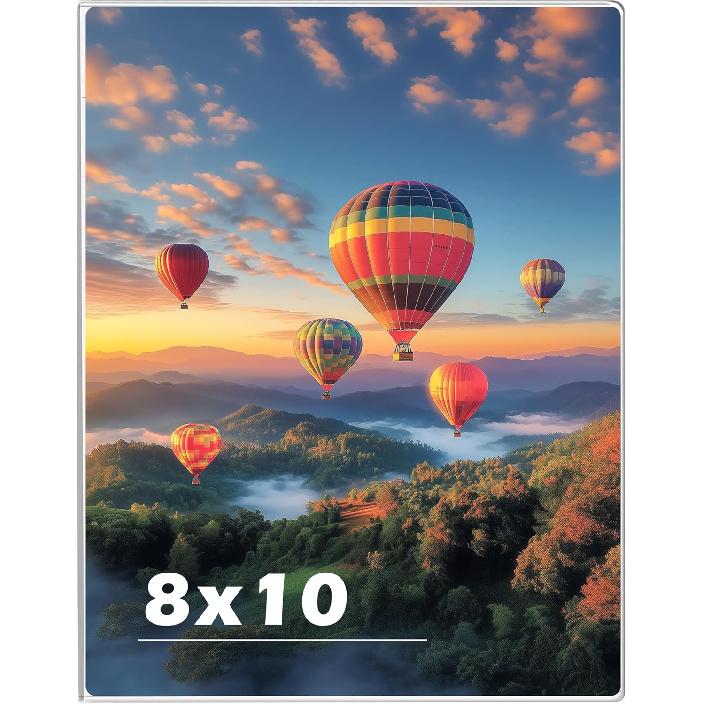 8.5 x 11 Acrylic Picture Frame, Horizontal/Vertical Clear Photo Frame for Wall with Tape, No Drilling Floating Hanging Frameless Picture Frame, Wall