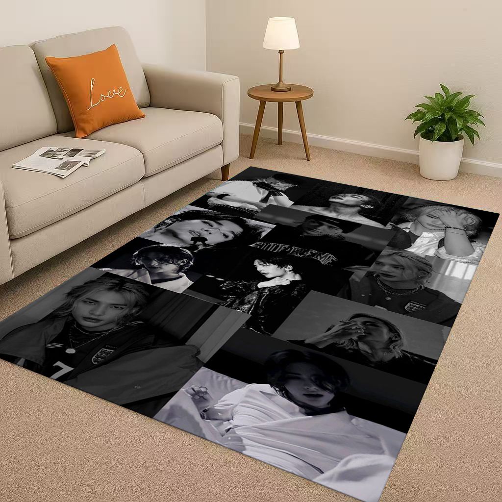 3D Kpop Hyunjin Star Art living Room Non-Slip Area Rug Soft Carpet for Bedroom Playroom and Sofa,Easy Clean Home Decor Doormat