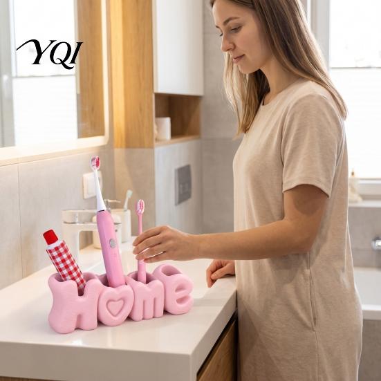 Plastic Toothbrush Organizer HOME Holder, Compact 4-Compartment Organizer, Modern Style Bathroom Vanity Durable Stand for Electric Toothbrushes