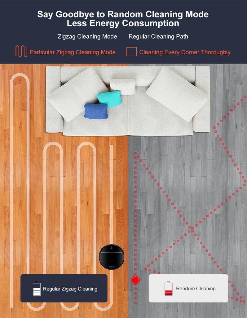 LIECTROUX M7S Pro Robot Vacuum Cleaner, 2D Map Navigation, 4400mAh Battery, Run 110mins, Dry and Wet Mopping - Black