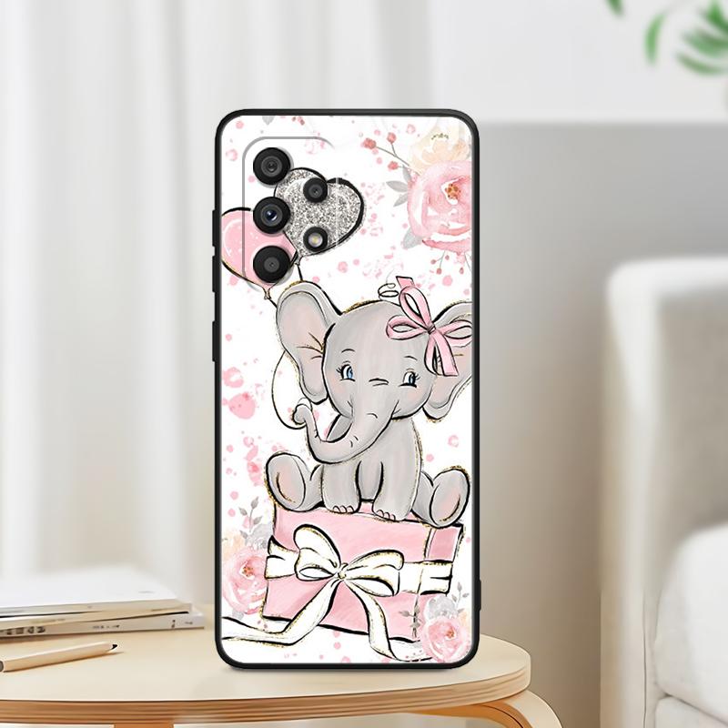 Cute Dumbo Cartoon For Samsung A53 A52 A33 A32 A51 A71 A21S A13 A73 A50 A22 A23 A03 A72 A54 A12 5G Black TPU Phone Case