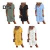 Women's Cotton Linen Dress Casual Button Down V-neck Dress with Pockets Summer Short Sleeve Beach Sundress