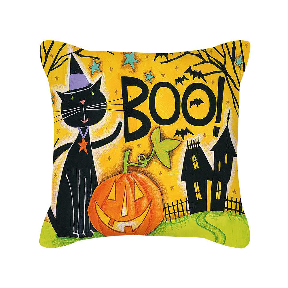 Halloween Cartoon Pumpkin Moon Bat House Decoration Pattern Pillowcase Bedroom Living Room Sofa Cinema Car Garden Pillowcase