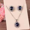 Bridal Fashion Jewelry Sets For Women Blue Full Crystal Flower Pendant Necklace Earring Set