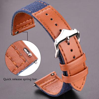 Ремешок для часов из холста и кожи, ремешок для часов 22 мм, женский, мужской, черный, синий, модные браслеты, аксессуары, ремешок для смарт-часов