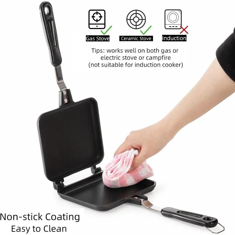 Hot Maker, Grilled Toaster Double Sided Non-Stick Stovetop Sandwich Grill Press Flip Pan for Camping Kitchen