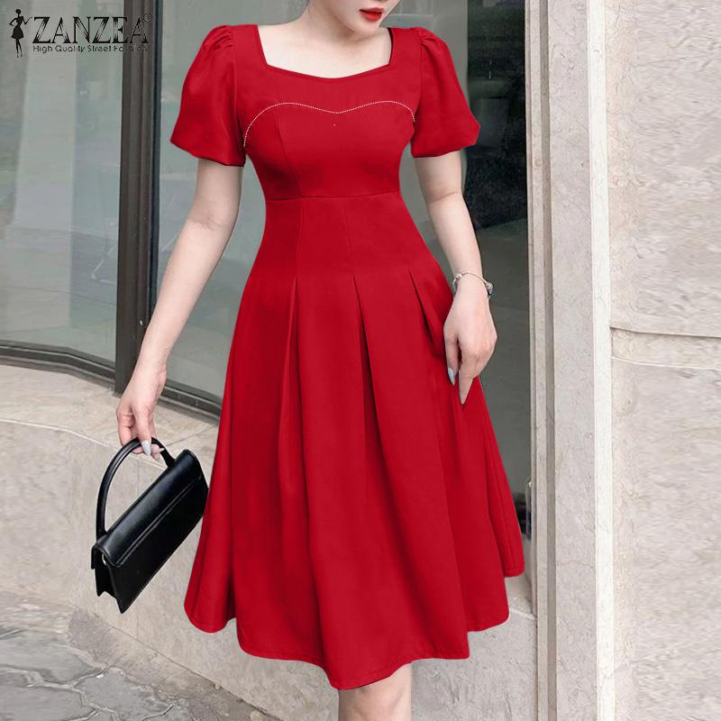 ZANZEA Женское повседневное летнее платье с квадратным вырезом и коротким рукавом