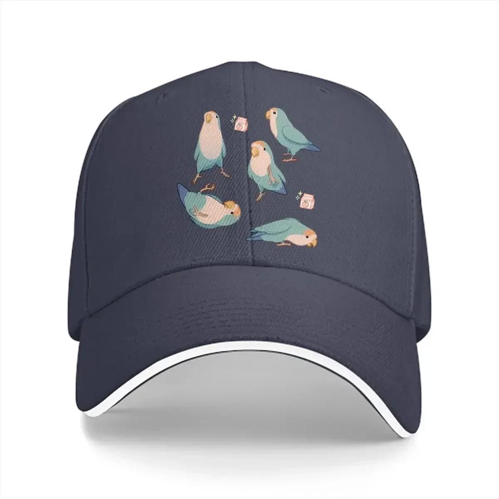 Playful Blue Lovebirds Baseball Caps Peaked Cap Parrot Birds Pet Sun Shade Hats for Unisex Women