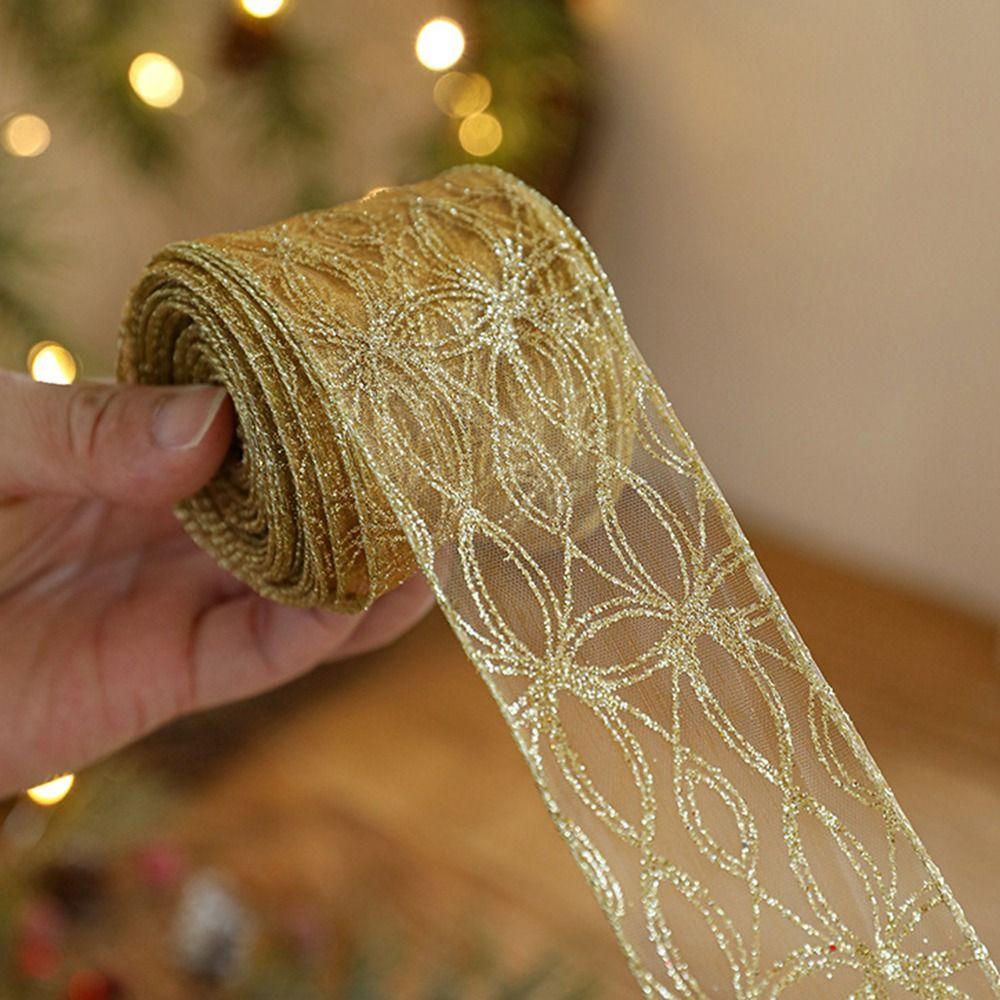 Mesh Yarn Christmas Tree Ribbon Gold Wire Edge Fabric Craft Ribbon New Year