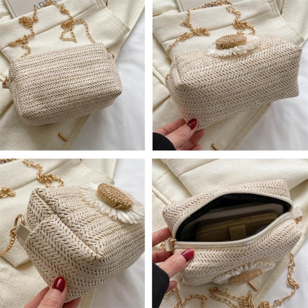 Плетеная соломенная сумка из ротанга для женщин, регулируемая сумка-мессенджер через плечо, летняя пляжная сумка-тоут с вязаным цветком