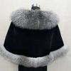 Женское пальто с воротником из лисьего меха из искусственного меха, плащ-пончо, платье, шаль, сохраняющий тепло шарф, осень и зима