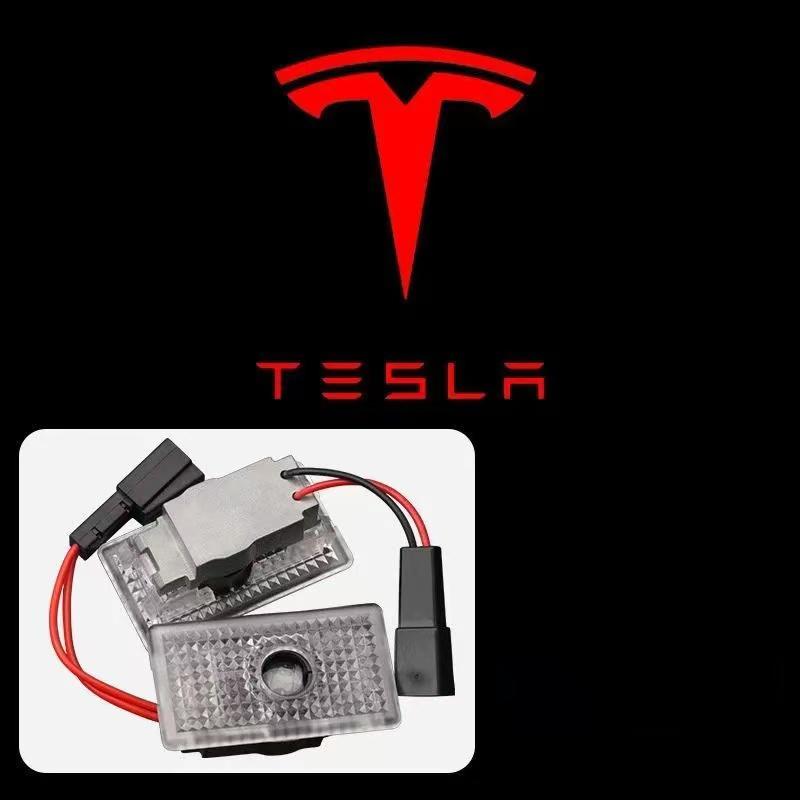 AKX1 2Pcs LED Car Welcome Door Lights Emblem Accessory For Tesla SpaceX Model 3 Highland 2023 Model S Model X Model Y Model Y-Eur Roa