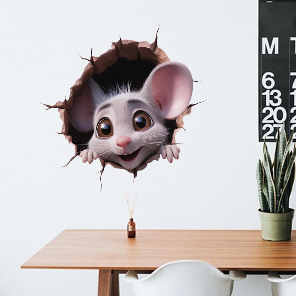 Наклейки из ПВХ с мышками и кошками 3D 3D самоклеящиеся наклейки креативные мышиные норы настенные наклейки для домашнего декора
