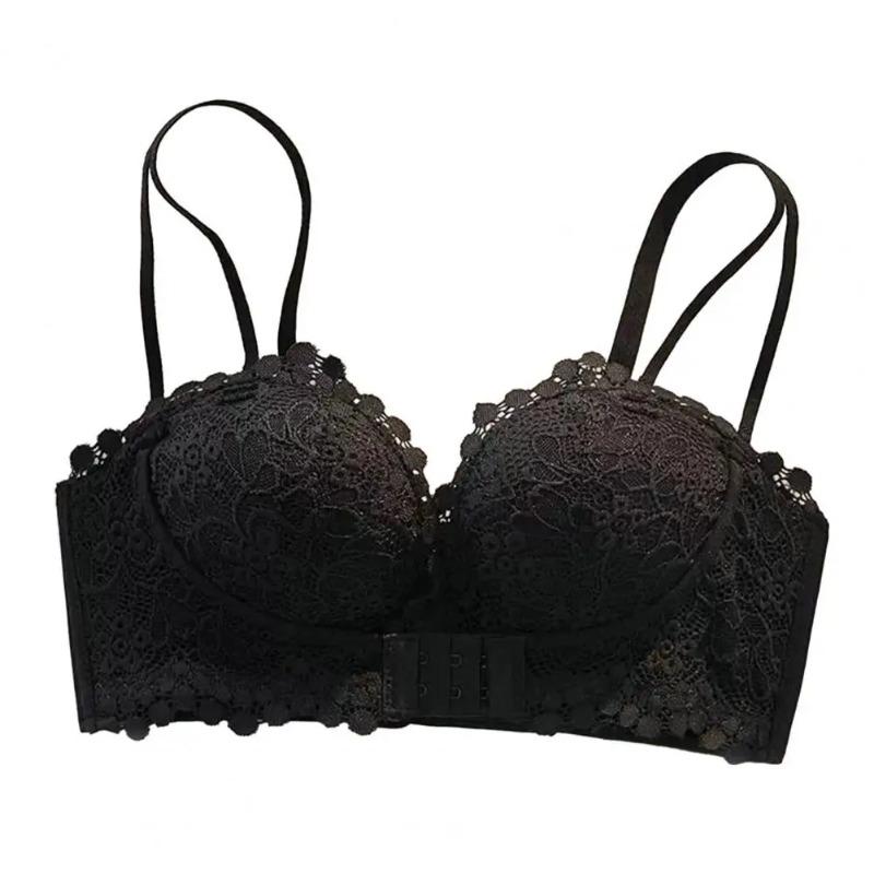 No Wire Lace Bra Thin Push-up Underwear Women's Lace Spaghetti Strap Underwear with Push Up Wireless Bra Mid Waist