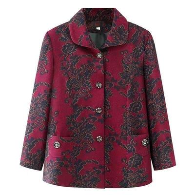 Цельное пальто для женщин среднего и пожилого возраста, лацкан, принт, открытая застежка на пуговицах, длинные рукава