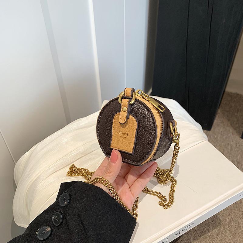 Stylish Retro Mini Round Bag For Kids And Adults With Chain Design Lightweight