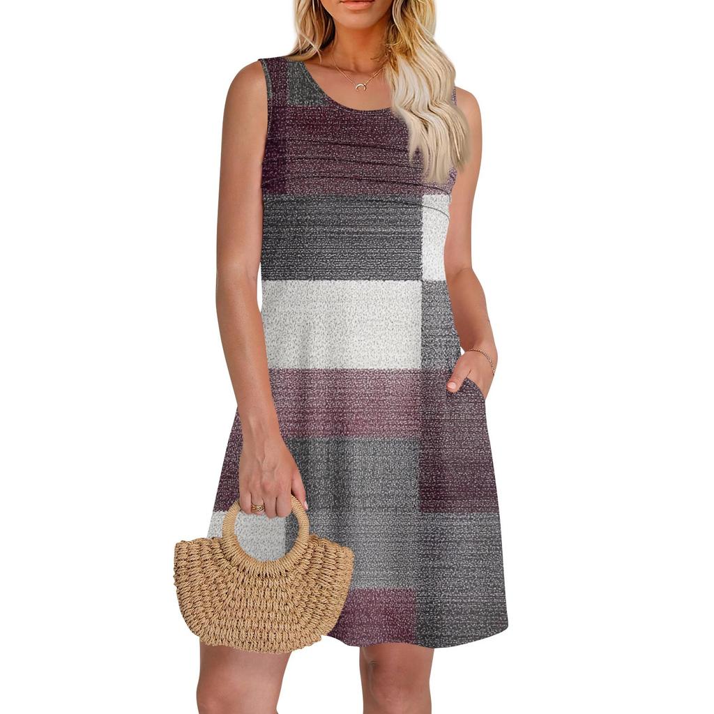 Женские летние платья с круглым вырезом, плиссировкой спереди, без рукавов, карманами, сарафаном, повседневным платьем