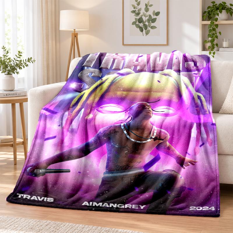 Travis Scott Flannel Throw Blanket Soft Warm Cozy For Sofa Bed Indoor Home Bedroom Use