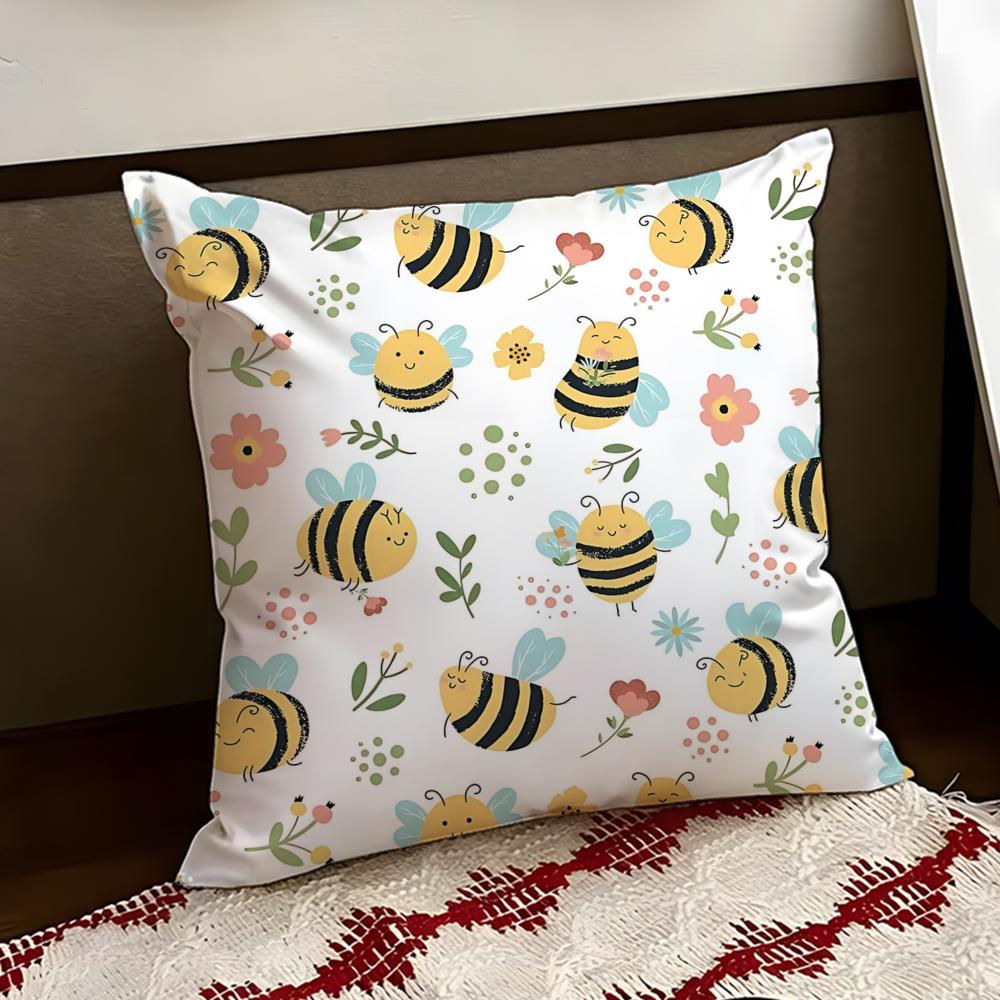 Buzzing little bee Cushion Cover Reversible Soft Durable Pillow Cover Home  Car MultiScene Use for Daily Comfort