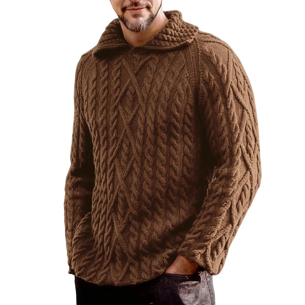 Men's Fashion Knitting Pullover Long Sleeves Loose Flip Collar Sweater