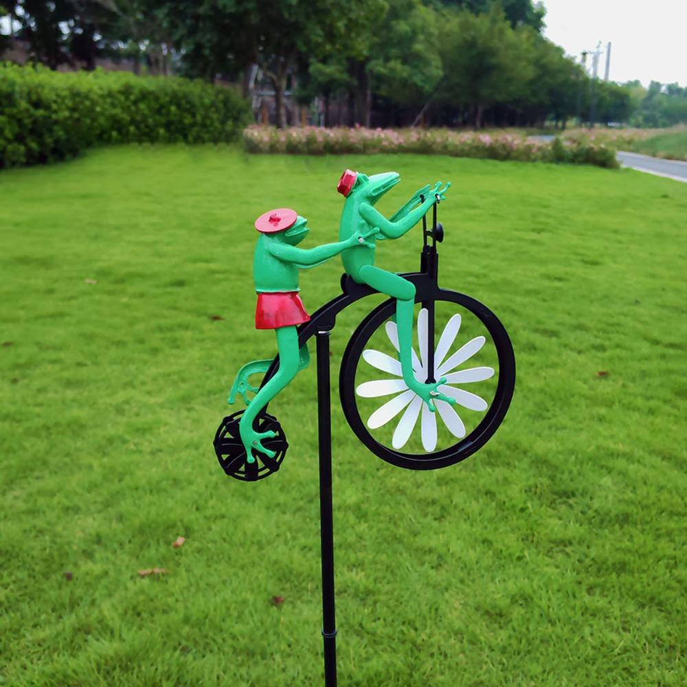 7pcs Spinning Front Wheel Garden Wind Spinner Iron Wind Spinner Frog Ornament Housewarming