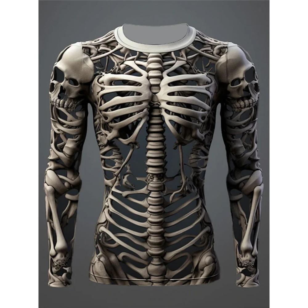 Мужская футболка с длинным рукавом, 3D-принтом скелета и черепов, топы, повседневная модная футболка, свитшот, дышащая уличная одежда, свободные футболки