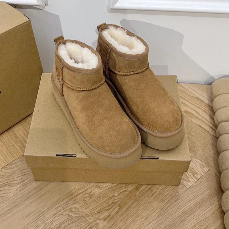 Зимние сапоги женские из овчины, кожаные, меховые, зимние сапоги, зимние сапоги на платформе из овчины, обувь с круглым носком, сохраняющая тепло, женская 2025