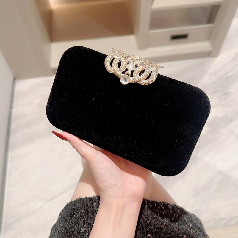 Luxury Diamond Crown Evening Bags Vintage Velvet Clutch Bags Lady Shiny Party Handbag Fashion Dinner Small Square Shoulder Bags