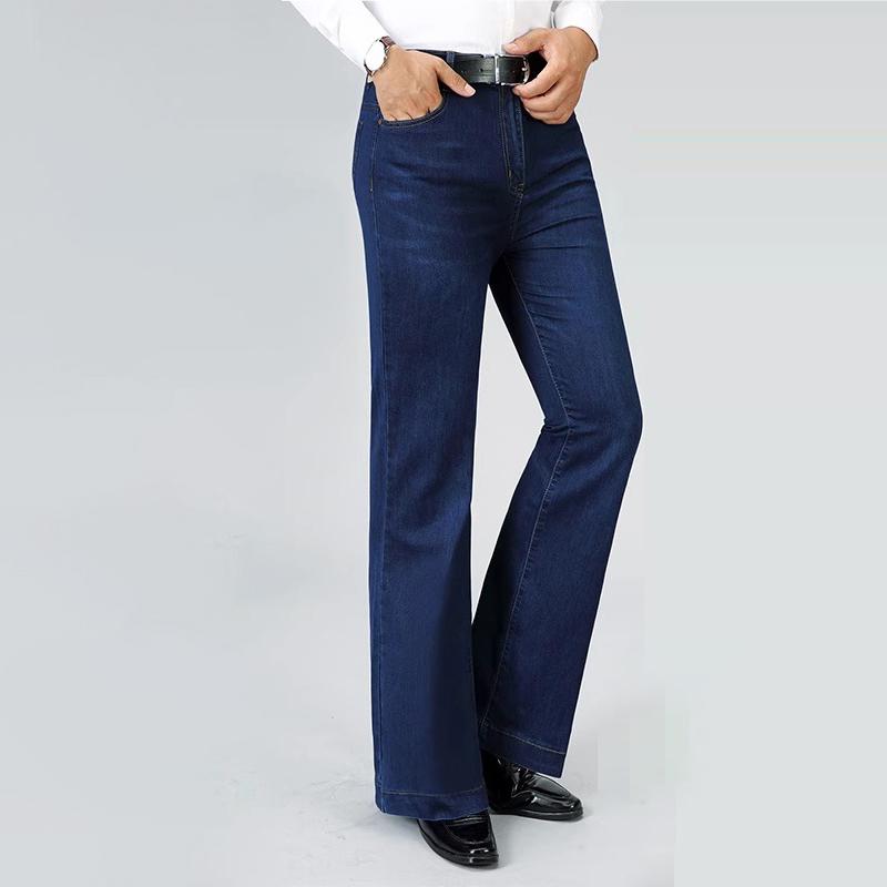 Мужские эластичные свободные брюки с широкими штанинами, расклешенные джинсовые брюки, расклешенные джинсовые брюки со средней талией