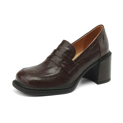 Овчина квадратный носок толстый каблук осенне-летняя обувь без застежек женские британские школьные туфли