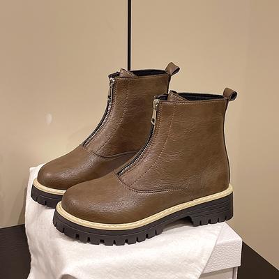 Модные ботинки для верховой езды с круглым носком Весенне-осенние женские ботильоны Уличные удобные ботильоны Большого размера Толстая подошва Повседневная обувь