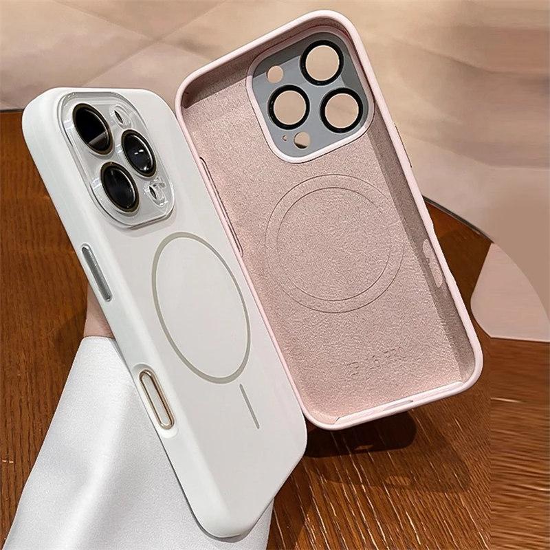 Жидкий силиконовый магнитный чехол Magsafe для iPhone 16 13 14 15 Pro Max Защитное стекло для камеры Крышка кнопки управления камерой