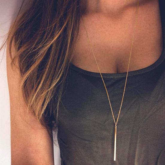 Alloy Long Vertical Bar Pendant Chain Y Necklace Women Party Jewelry