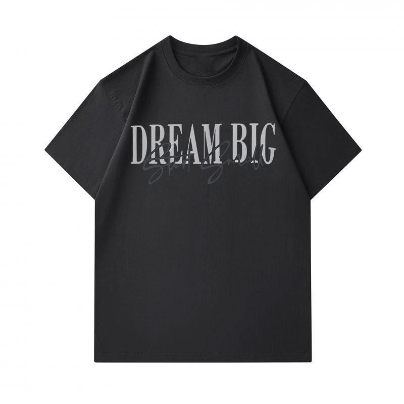 100% Cotton Men's Crew Neck Short Sleeve T-Shirt, Dream Big Start Small Inspirational Slogan Print Casual Breathable Soft Tee for Daily Street Wear
