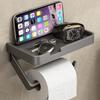 Aluminum Toilet Paper Holder Bathroom Tissue Hanger Punch Free Wall Mounted Phone Holder Storage Shelf Toilet Paper Roll Rack