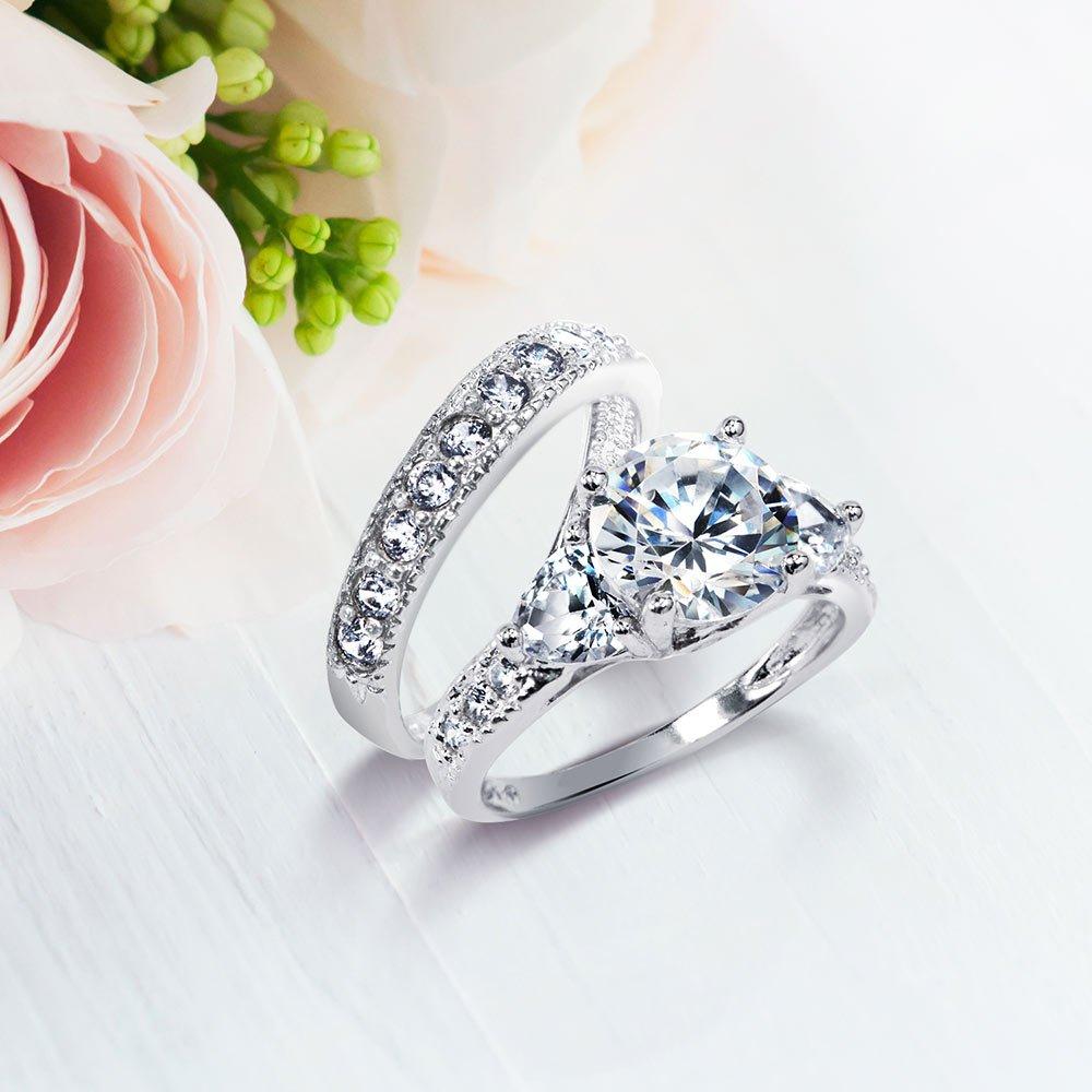 3CT круглый солитер бриллиантовая огранка в форме сердца AAA CZ Pave обручальное кольцо обручальные кольца из стерлингового серебра для женщин