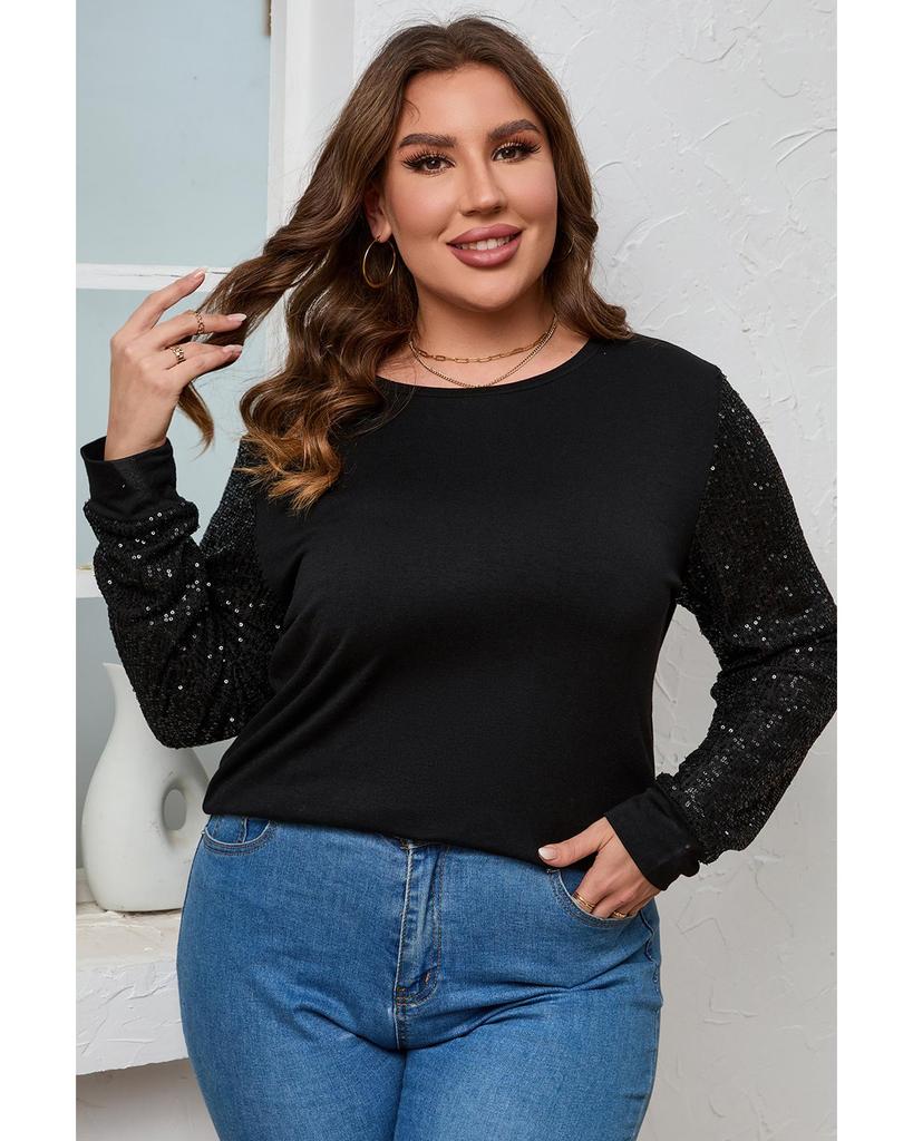 Azura Exchange Sequin Contrast Long Sleeve Top